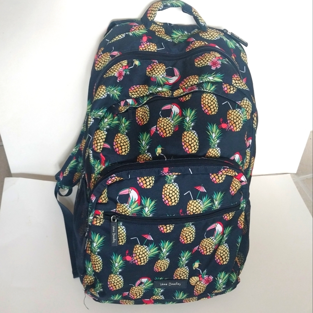 Vera Bradley Lighten Up Large Bookbag Tropical Print Pineapples Toucans